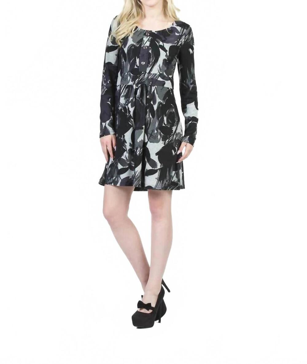 NEW PAPILLON floral sketch button detail sweater dress in grey
